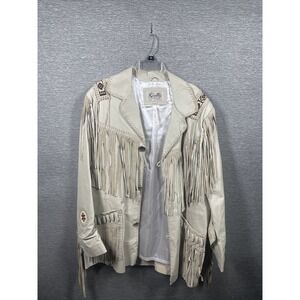Vintage Cream Scully Leather Suede Fringe Jacket Native American Beaded Size 46